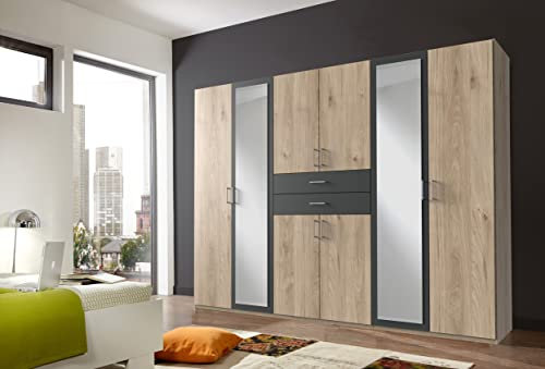 möbelando Kleiderschrank Drehtürenschrank Schlafzimmerschrank Schrank Schlafen Drugi II Artisan-Eiche/Graphit