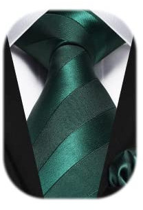 HISDERN Gestreifte Krawatten für Männer Krawatte und Einstecktuch Set für Hochzeit Party Arbeit Business Krawatte Herren Einstecktuch Kontrastfarbe Schlips Geschenke für Männer,Grün