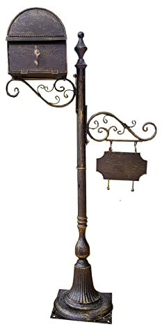 LJBP Briefkasten Retro Bronze Außerhalb Der Mailbox mit Post, Rostfrei Briefkasten mit Adressschild und 2 Schlüsseln, Scroll Dekoratives Design