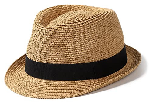 Hcimooy Short Brim Chapeau de Paille Panama Fedora Beach Sun Triangle Chapeau de Vacances Gentleman Roll up Chapeau d'été