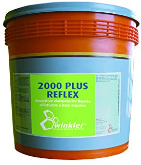2000 PLUS REFLEX bianco riflettente kg.20 Pittura protettiva elastomerica all’acqua, di colore bianco riflettente, resistente al ristagno d’acqua