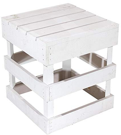 Kistenkolli Altes Land Hocker Hedwig Sitzhocker Holz Abstelltisch Kistenhocker im Weinkisten Style 42x42x45cm (Weiß, 42x42x45cm)