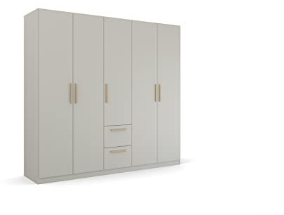 Rauch Möbel Skandi by Quadra Spin Schrank Drehtürenschrank, Grau, 5-trg., inkl. 3 Kleiderstangen, 3 Einlegeböden, 2 Schubkästen, BxHxT 226x210x54 cm