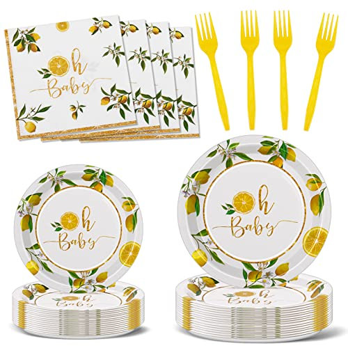 Nkaiso Vaisselle de fete, 96 Pièces Thème de la Orange Vaisselle Anniversaire Set Comprendre Papier Assiette Couverts Serviettesr, pour Party Decoration Shower Anniversaire Mariage-24 Invités