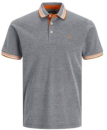 Jack & Jones Herren Slim Fit Polo Shirt JJEPAULOS Uni Sommer Hemd Kragen Kurz Arm Basic Pique Cotton, Navy Blazer/Detail:neon , XS