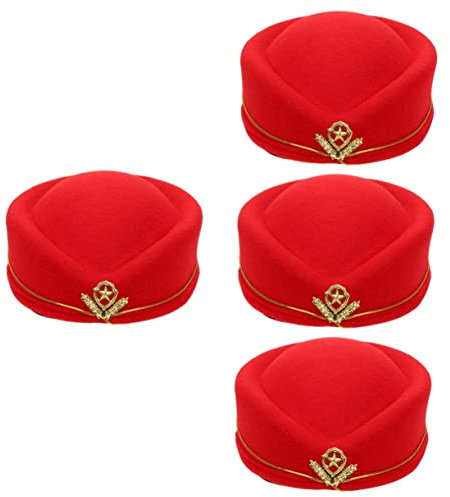 4 Stück Flugbegleiterin-kostüm Für Damen Flugbegleiter Kostüm Stewardess Mützen Cosplay-stewardess-hut Stewardess Baskenmütze Müllsack Hosenballett Wollmütze Wolle Jahrgang Bilden