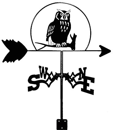 CAZARU Hibou Toit Montage Girouette Girouette Girouette Indicateur de Direction du Vent Outils de Mesure en Acier Inoxydable Durable avec Revêtement Antirouille pour Jardin Patio Cour Décoration