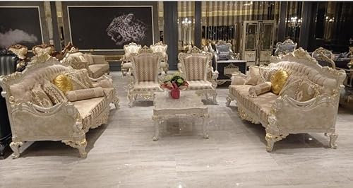 Beige Couchgarnitur Sofa Set 5tlg. Couchtisch Sofagarnitur Couch Möbel