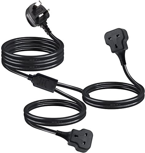 2 Way Gang Extension Lead 2.5M, KC CABLE Double Socket UK Mains Power Extension cords 13A UK 3Pin Fused Plug male to female Y splitter Power Strip,Extension for Travel, Home, Office, Black…