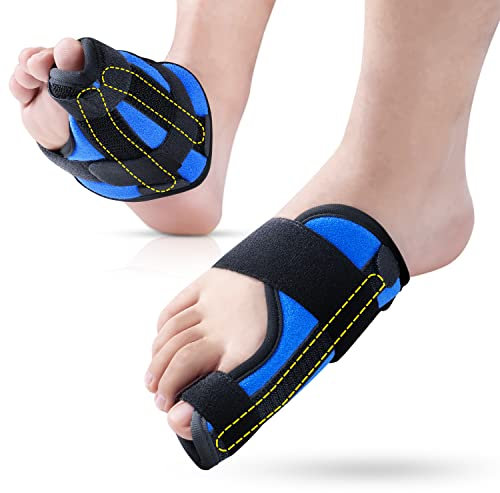 Sylong Großzehenschiene für Frauen & Männer,zur Fixierung von Großzehenfrakturen,Sportverstauchungen,Verletzungen,Tag & Nacht Großzehenschutz mit 2 platte aus rostfreiem stahl - Linke (Blau)