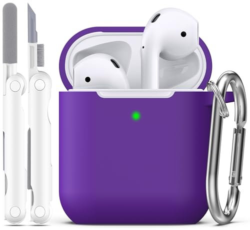 R-fun Compatible with AirPods 2nd Generation 2019,1st Gen 2016 Charging Case Cover,Soft Silicone Protective Case Compatible with Apple AirPods with Cleaner Kit & Keychain,Purple