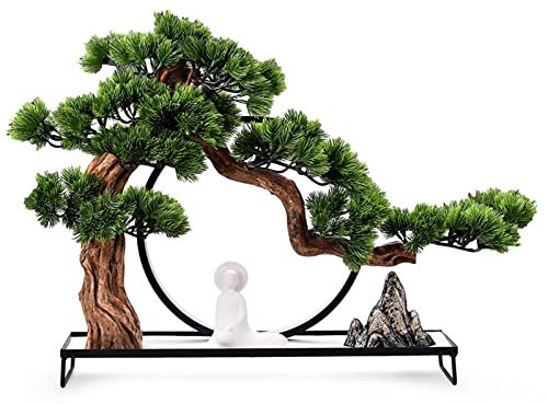 Artificial Plants Simulation Welcome Pine Green Plant Bonsai Iron Art Japanese Living Room Entrance Fake Mountain Bonsai Home Decoration Indoor Ornaments Fake Plants Decor (Color : Grey)