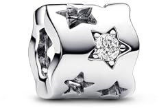 PANDORA Moments Ausgestanztes Funkelndes Stern Charm aus Sterling Silber mit Zirkonia, Kompatibel Moments Armbändern, 792827C01