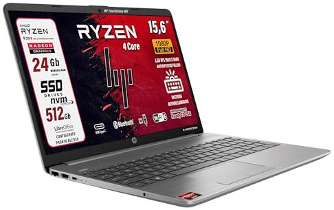 HP 255 G9 notebook portatile, 24 gb ddr4, SSD da 512 Gb display FHD 15.6, cpu Ryzen 3 5425 4 Core, Tastiera retroilluminata, Wi-fi 6, 3 usb, Win 11 Pro, libre office, pronto all'uso, garanzia italia
