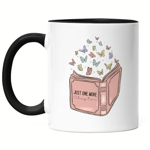 Hey!Print Just one more chapter Tasse Schwarz Leseratte Bücherwurm Bestseller Ein Kapitel noch