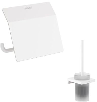 Hansgrohe Porte-Brosse WC Addstoris + Porte-Papier WC avec Couvercle Blanc Mat