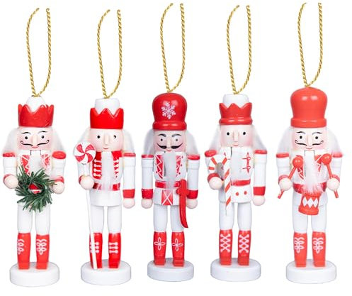 SHATCHI Weihnachtliche Nussknacker aus Holz, 13 cm, 5-teiliges Set – Soldaten König Puppe, bewegliche Teile, Figuren, Weihnachtsbaum, hängende Dekoration, Ornamente