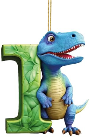 Fiorky Ciondolo di dinosauro natalizio Decorazione per albero di Natale Figure di dinosauro in acrilico Regalo da appendere con corda per appendere Forma di lettera di dinosauro Ornamento