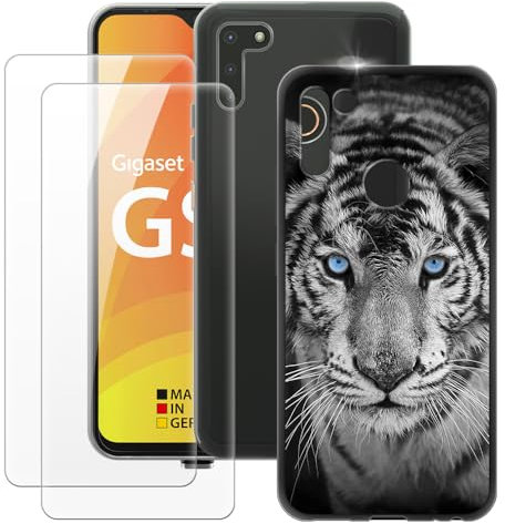 MILEGAO Gigaset GS4 Hülle + 2 Displayschutzfolien aus gehärtetem Glas, ultradünne Stoßstange, stoßfeste weiche TPU-Silikon-Abdeckung für Gigaset GS4 (5.5”)