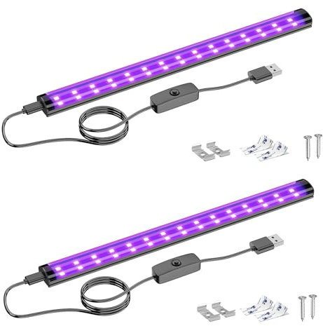 Onforu 10W Schwarzlicht Röhre, USB 28 cm Schwarzlichtlampe, 385-400 nm UV Licht, Schwarzlicht LED UV Bar für Disco, Club, Glow Party, Party Zubehör, Halloween Deko, 2er