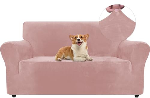 Ystyle Samt Sofabezug 2 Sitzer, Stretch Sofa Überzug, Sofaschoner rutschfest, Elastischer Couch Überzug, Sofa Cover Mit Armlehnen, Couchüberzüge Sofaschutz Katze Couch Überwurf, Rosa