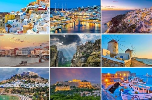 Postkarten-Set Griechenland - 9 Karten / Ansichtskarten / Grußkarten | Fotos Bilder aus Athen (Akropolis) Kreta (Chania, Heraklion) Rhodos Mykonos Santorini Meteora-Klöster