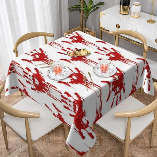 ESASAM Exquisite quadratische dekorative Tischdecke mit blutigem Handabdruck, Volldruck, 100 % Polyester, knitterfrei, maschinenwaschbar, ideal für alle Anlässe