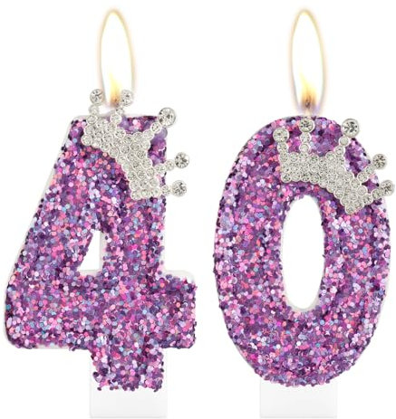 Candele per 40° compleanno per ragazze, corona viola numero 40, candela per decorazione torta per ragazze, festa di compleanno, matrimonio, anniversario, celebrazioni