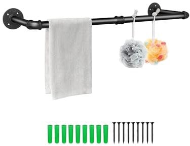 Supernic Wall Mounted Clothes Rack Rail 80cm Iron Pipe Towel Bar Industrial Pipe Towel Rail Hanging Garment Rack Hanging Rustic Display Hand Towel Holder for Bedroom Living Room Batheoom (Black)