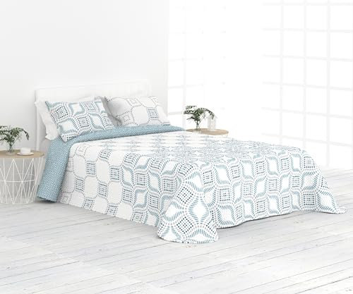 Liniva Home Colcha Fina Reversible de Verano y Primavera. Colcha con Funda DE COJÍN. Cubrecama Elegante de Microfibra Extra Suave. (Azulejo - Celeste - Cama 150 cm)