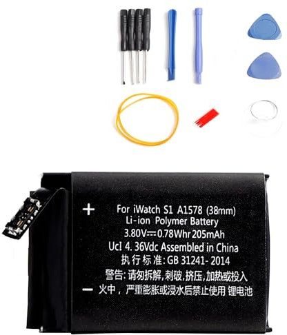 PONDWAY S1-38 mm 205 mAh 3.80 V Batteria di Ricambio Compatibile con Apple Watch Series 1 A1553 A1578 A1802 Compatibile con IWatch S1 1st Generazione Li-Ion Polymer Sostituzione della batteria