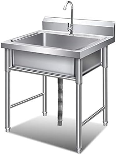 Stainless Steel Sink Kitchen Single Bowl Sink With Strainer Drainer, 50cm 60cm Freestanding Catering Sink For Outdoor Garden Indoor Restaurants, Easy To Clean,50x50x80cm