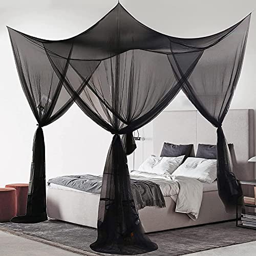 Wnqou Moustiquaire noire pour lit king size 4 coins à suspendre au-dessus du lit pour lit double extérieur ou intérieur, chambre, voyage, camping