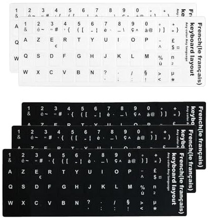 5 Pièces Clavier Stickers, Clavier Autocollants Françai, pour Clavier Standard, Clavier D' Ordinateur Portable, Clavier, 3 Noirs 2 Blancs