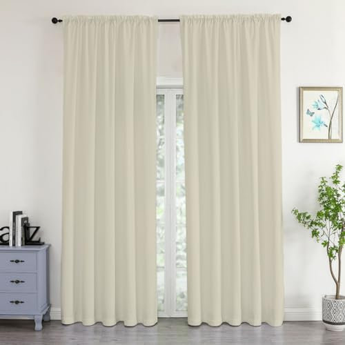 texpot Samtvorhang Beige 140 x 245 cm Blickdicht mit Kräuselband Schiebevorhang