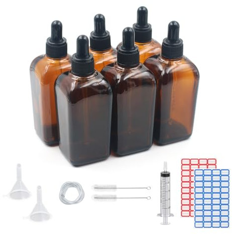Glass Dropper Bottles 100ml,6 Pack Amber Glass Bottle with Dropper Pipettes for Essential Oils DIY Beauty Massage Perfumery Aromatherapy Laboratory (100ml)