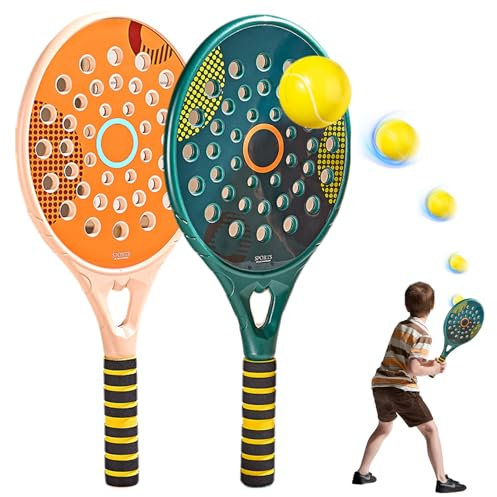 Juego de Raquetas de Tenis, Raqueta de Tenis de Playa Impermeable con Orificio de Aire, 18.1x8.7 Raquetas de paletas con Mango sin Deslizamiento, Raquetas de Tenis con Bola de Tenis de Playa elástica