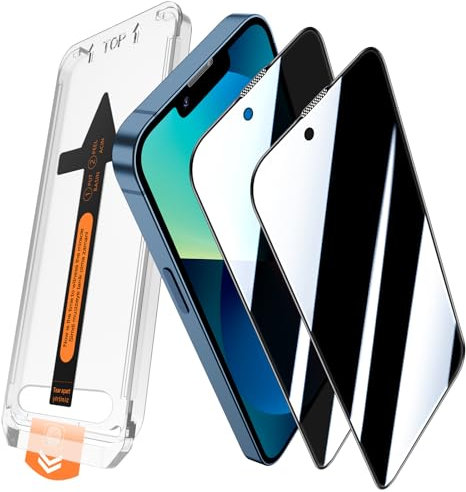 JEHOO 2 Pack Privacy Screen Protector for iPhone 13/13 Pro/iPhone 14, [Auto-Dust Removal] [Auto Alignment Install] Full Coverage Premium 9H Tempered Glass, Anti-Scratch, Anti-fingerprint, Bubble-Free