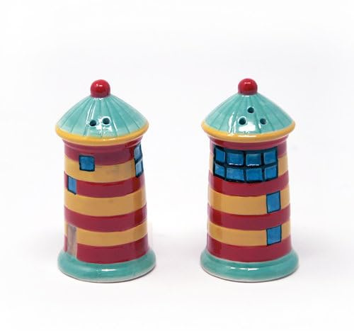 Pfeffer und Salzstreuer aus Keramik - Witzige und pfiffige Geschenkidee für Nordseefans, verpackt im Klarkarton (Leuchtturm Pilsum)