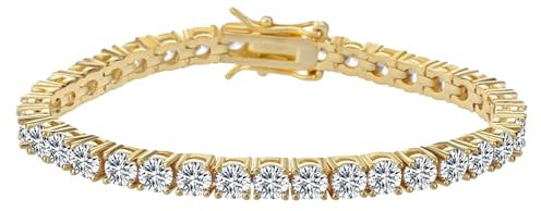 Dunnett Taylor Gold Plated 4mm Cubic Zirconia Classic Tennis Bracelet for Women