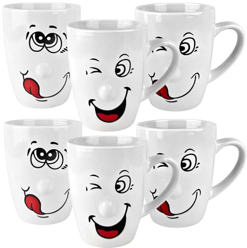 Kaffeetassen Gesicht 6er Set - maximal 350ml Volumen - Kaffeebecher Cappuccinotassen Espressotassen Teetassen Keramik Mug Tassen Becher
