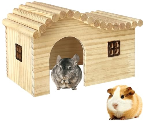 Meerschweinchen-Holzversteck mit Fenster, Kleintier-Holzhaus für Ratte, Chinchilla, Igel, Hamster, Kaninchen, Hase (groß)