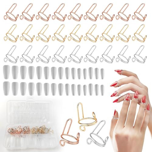 Wudu Nagelringe 30pcs Nagel Ring Verstellbar für Acrylnägel Einstellbar Nagelringe Fingernagel Öffnungsring WirdWiederverwendbarer Nail Rings Set für Frauen Schmuck Geschenk(Gold, Silber, Rose) 