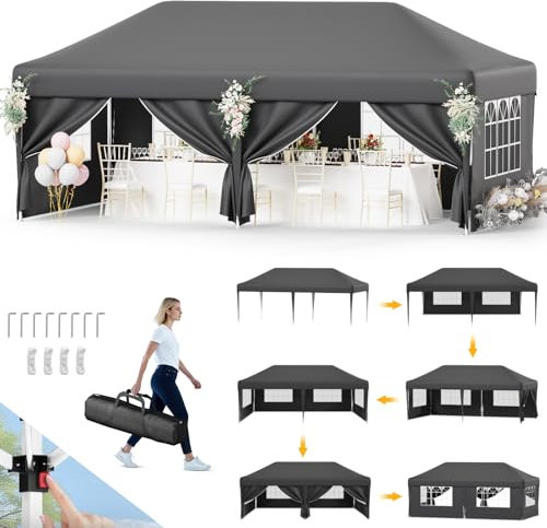 Devoko Pavillon,Pavillon 3x6 Wasserdicht Stabil Winterfest 3-fache Höhenverstellung,Faltpavillon UV Schutz 50+,Pavillons Faltbar mit Tragetasche,Für Garten Outdoor Camping,Grau