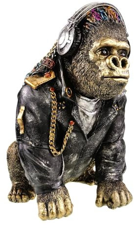 Kremers Schatzkiste XXL Gorilla Rasta Figur mit Kopfhörern I Bunte Deko Skulptur I Handbemalt I Polyresin I 32x27x23 cm I 2,8 kg I Detailreiche Statue I Reggae Style I Wohnzimmer Dekoration