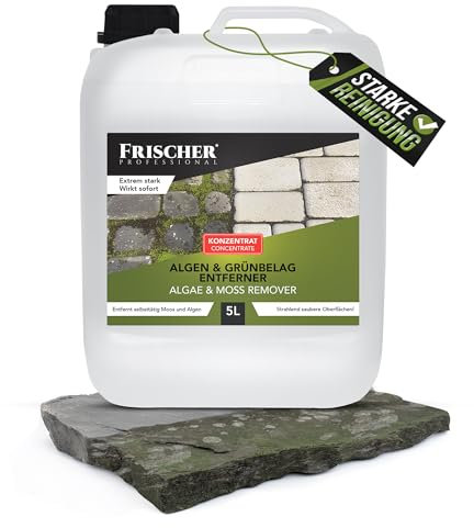 Grünbelagentferner & Algenentferner Konzentrat, extrem stark! Entfernt Grünbelag & Algen selbsttätig mit Langzeitschutz – für Stein, Fassade, Terrasse, Dach