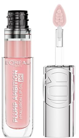 L'Oreal Paris Plump Ambition pH Hyaluron Lip Oil, Color Shifting Lip Tint with 24HR Hydration, Volumizing Shine and Lasting Color, 020 pH Rosé