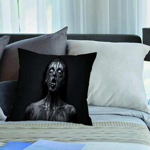 KHWEJ Kissenbezüge 50x50 cm,Zombie, ungewöhnlicher Schrei, Monsterfrau, Leere Augen, die nach Oben schauen, Horrorbild,Zierkissenbezug Cushion Cover Couch Wohnzimmer Außenbereich Deko