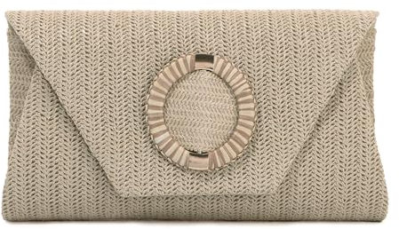 BWBIKE Bolso de Mano Tejido de Rrafia para Mujer - Elegante Bolso Bandolera de Paja para Verano, Playa, Bodas y Fiestas Formales, Bolso de Mano Tipo Sobre con Cadena Extraíble,Caqui