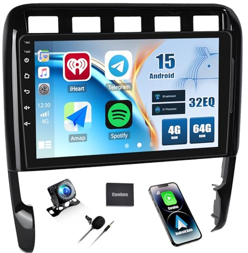 4+64G Android 15 CAMECHO Autoradio für Porsche Cayenne 2002-2010 | 9 Zoll Bluetooth Radio, Wireless Carplay Android Auto, Rückfahrkamera, GPS WIFI FM/RDS Mirror Link +Canbus, HD Touchscreen